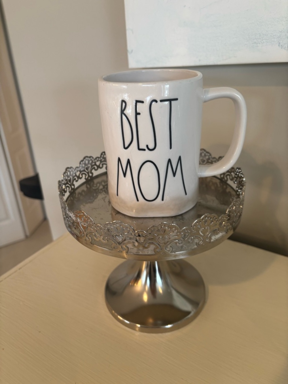 Rae Dunn White Mug with Black "BEST MOM" Lettering